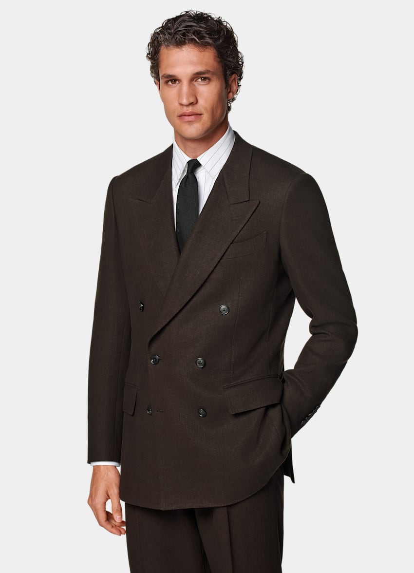 SUITSUPPLY Summer Pure Linen by Beste, Italy Mid Brown Tailored Fit Milano Suit