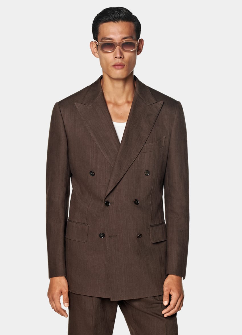 SUITSUPPLY Summer Cotton Linen by Emmetex, Italy Mid Brown Tailored Fit Milano Suit