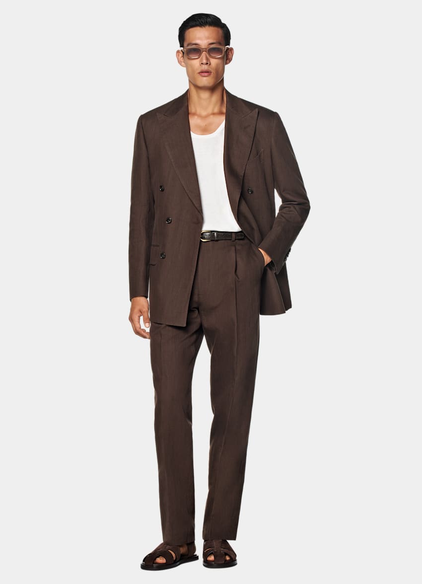 SUITSUPPLY Summer Cotton Linen by Emmetex, Italy Mid Brown Tailored Fit Milano Suit