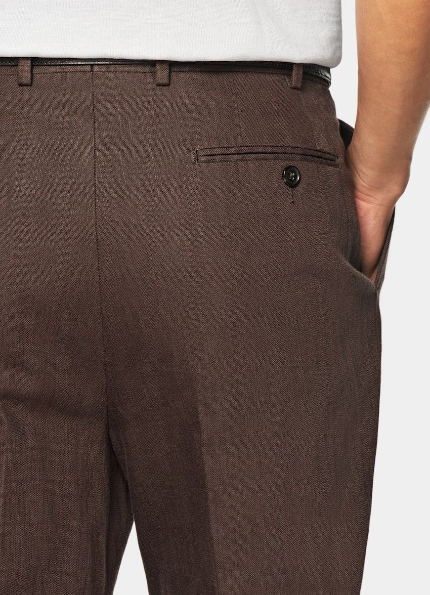 SUITSUPPLY Summer Cotton Linen by Emmetex, Italy Mid Brown Tailored Fit Milano Suit