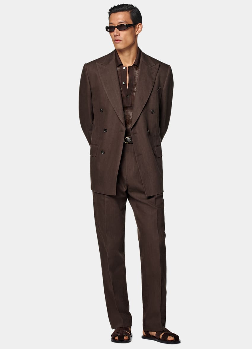 SUITSUPPLY Summer Cotton Linen by Emmetex, Italy Mid Brown Tailored Fit Milano Suit
