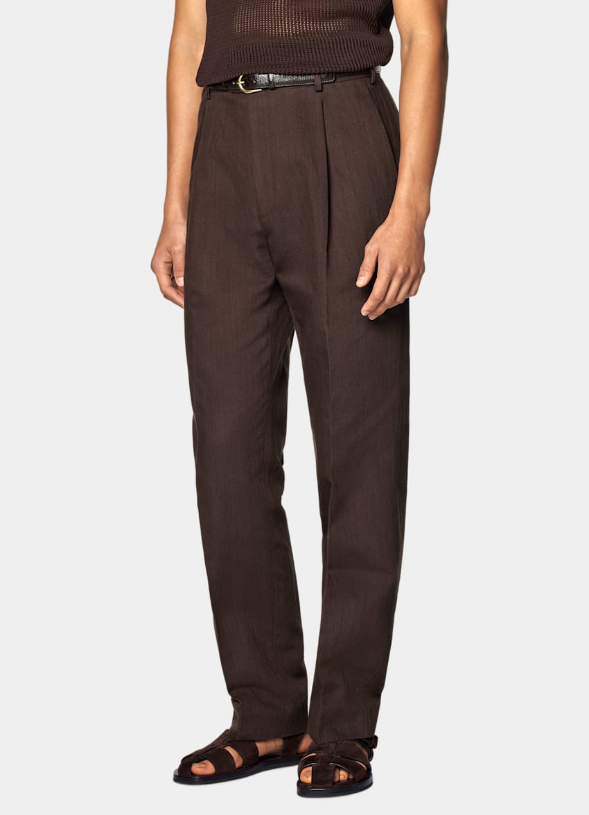 SUITSUPPLY Summer Cotton Linen by Emmetex, Italy Mid Brown Tailored Fit Milano Suit
