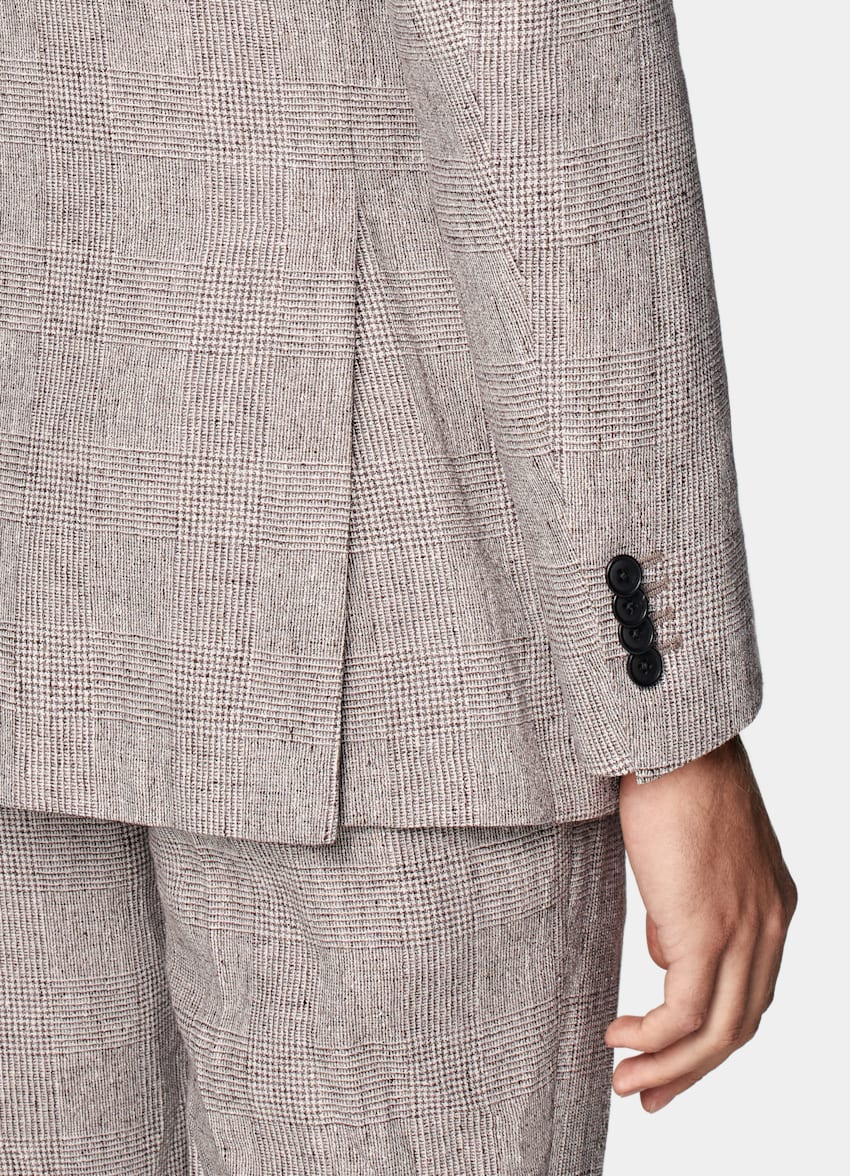 SUITSUPPLY Summer Linen Polyamide by Ferla, Italy Light Taupe Checked Tailored Fit Havana Suit