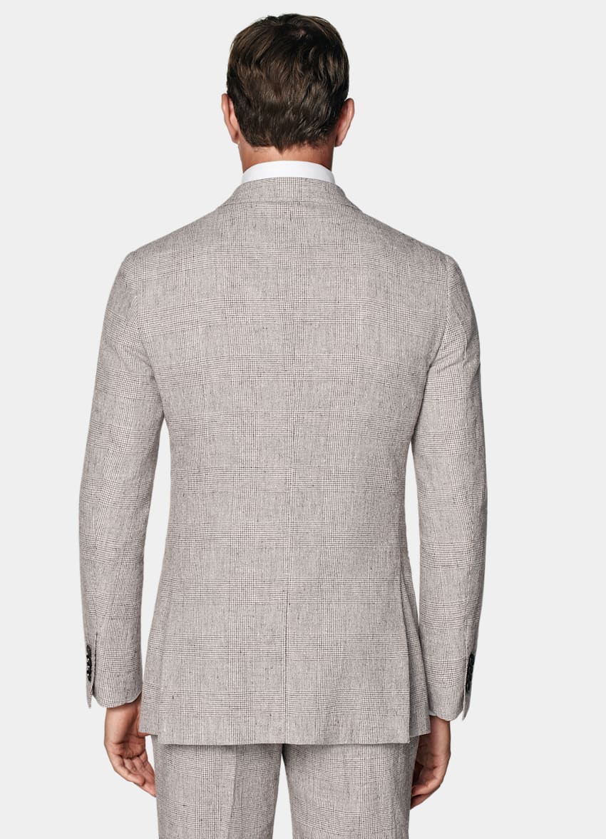 SUITSUPPLY Summer Linen Polyamide by Ferla, Italy Light Taupe Checked Tailored Fit Havana Suit