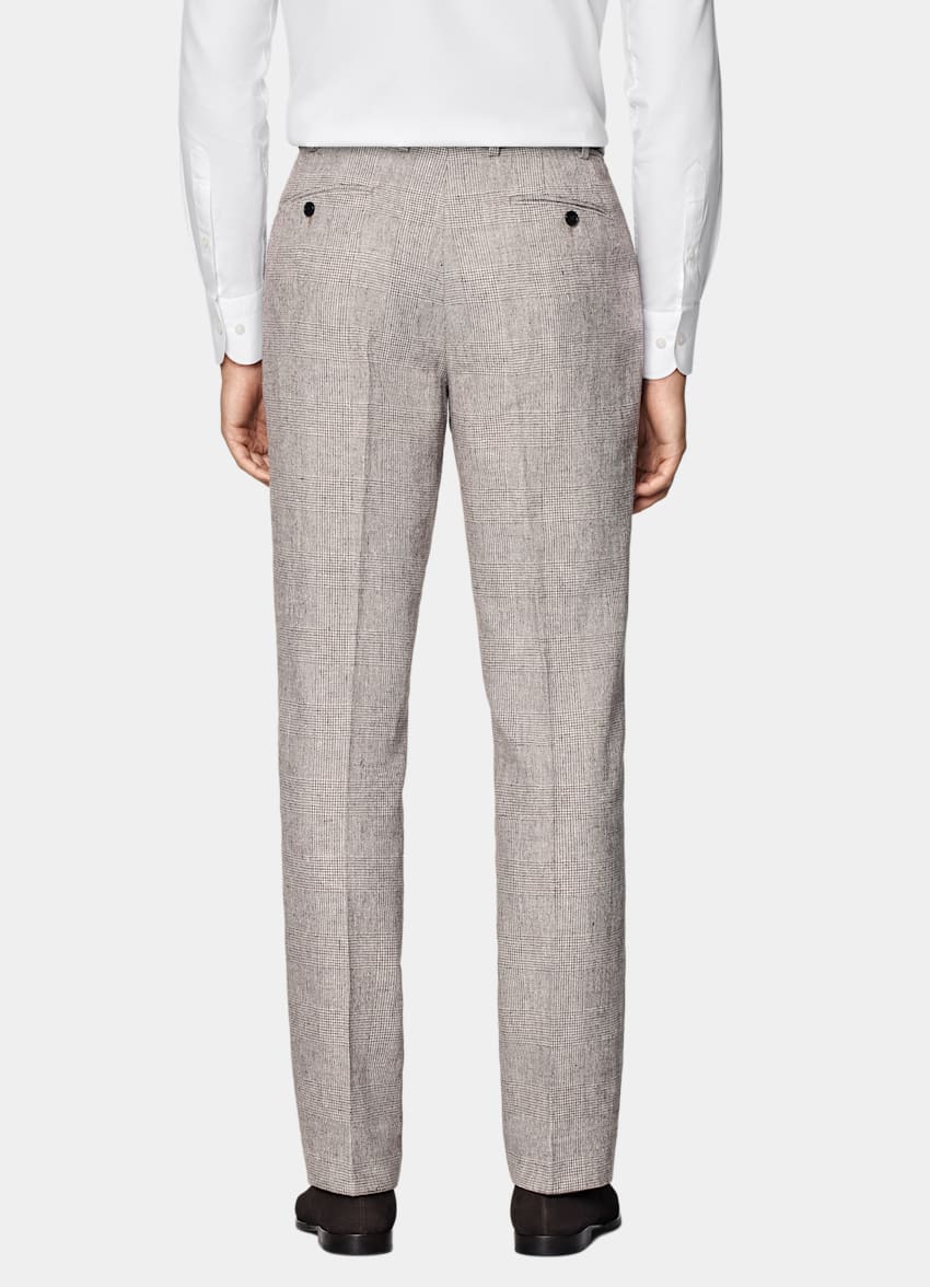 SUITSUPPLY Summer Linen Polyamide by Ferla, Italy Light Taupe Checked Tailored Fit Havana Suit