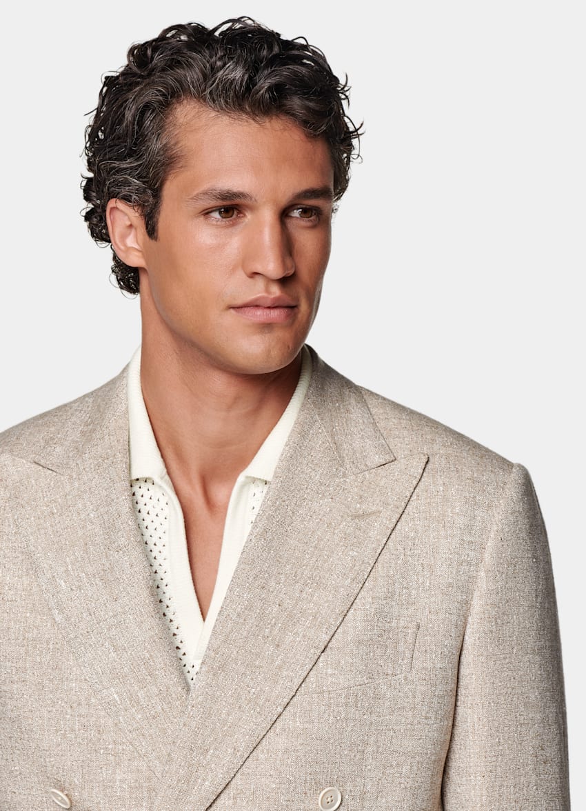 SUITSUPPLY Summer Linen Blend by Ferla, Italy Sand Tailored Fit Milano Suit