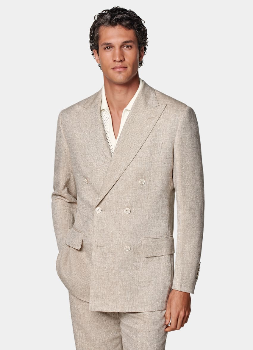 SUITSUPPLY Summer Linen Blend by Ferla, Italy Sand Tailored Fit Milano Suit