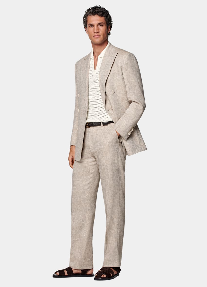 SUITSUPPLY Summer Linen Blend by Ferla, Italy Sand Tailored Fit Milano Suit