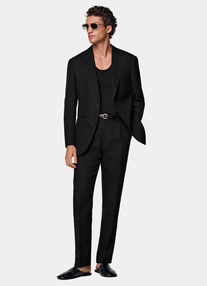 SUITSUPPLY Summer Pure Linen by Rogna, Italy Black Relaxed Fit Roma Suit