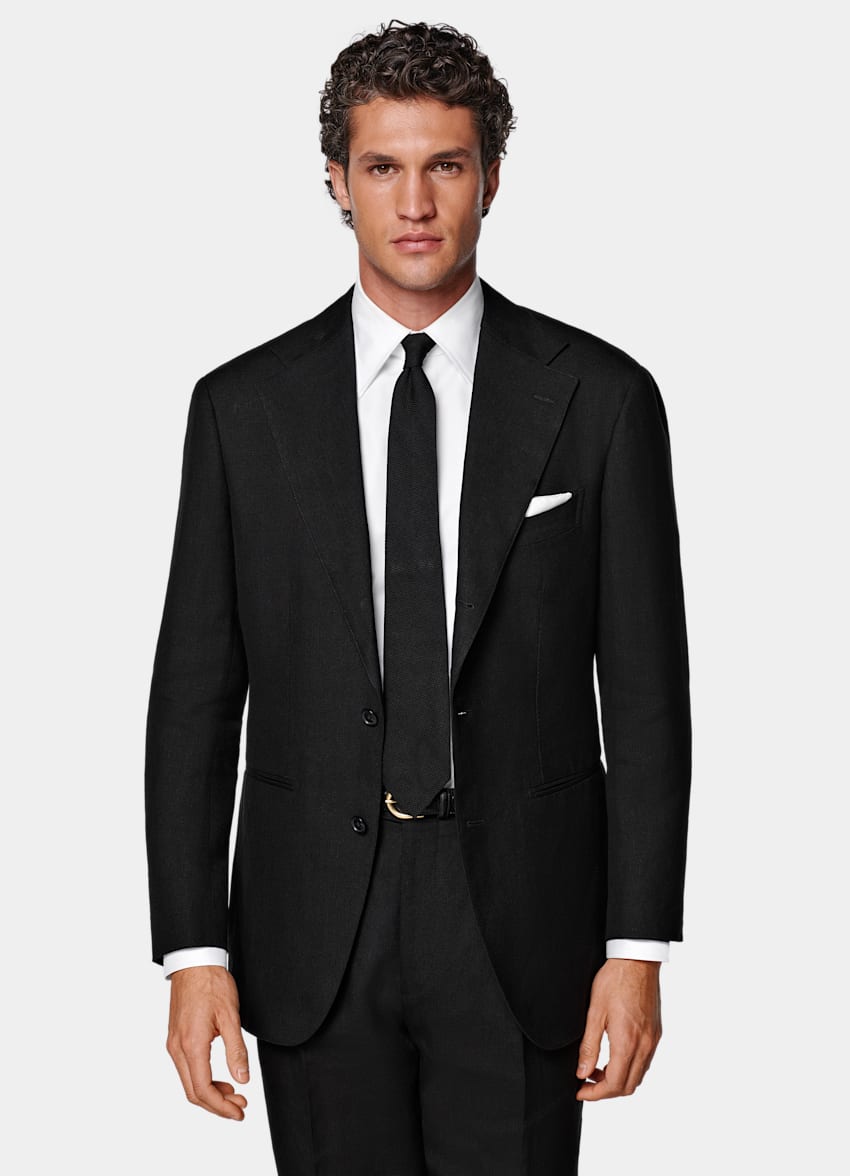 SUITSUPPLY Summer Pure Linen by Rogna, Italy Black Relaxed Fit Roma Suit