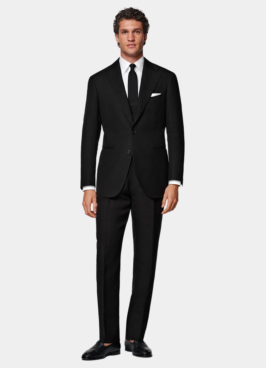 SUITSUPPLY Summer Pure Linen by Rogna, Italy Black Relaxed Fit Roma Suit