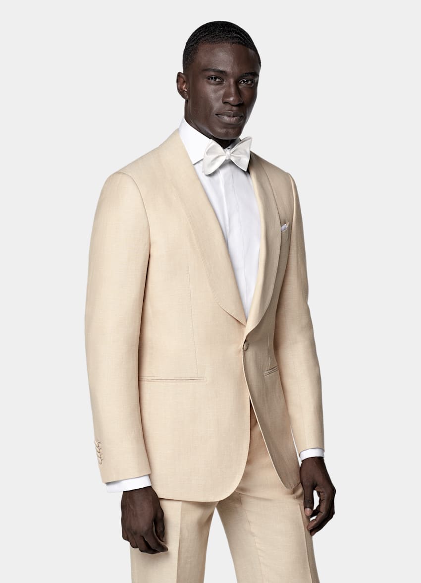 SUITSUPPLY Summer Wool Linen by Reda, Italy Sand Tailored Fit Havana Tuxedo