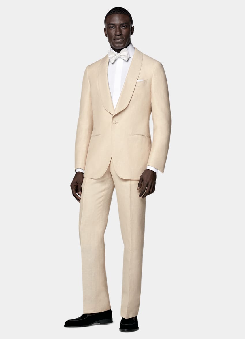 SUITSUPPLY Summer Wool Linen by Reda, Italy Sand Tailored Fit Havana Tuxedo