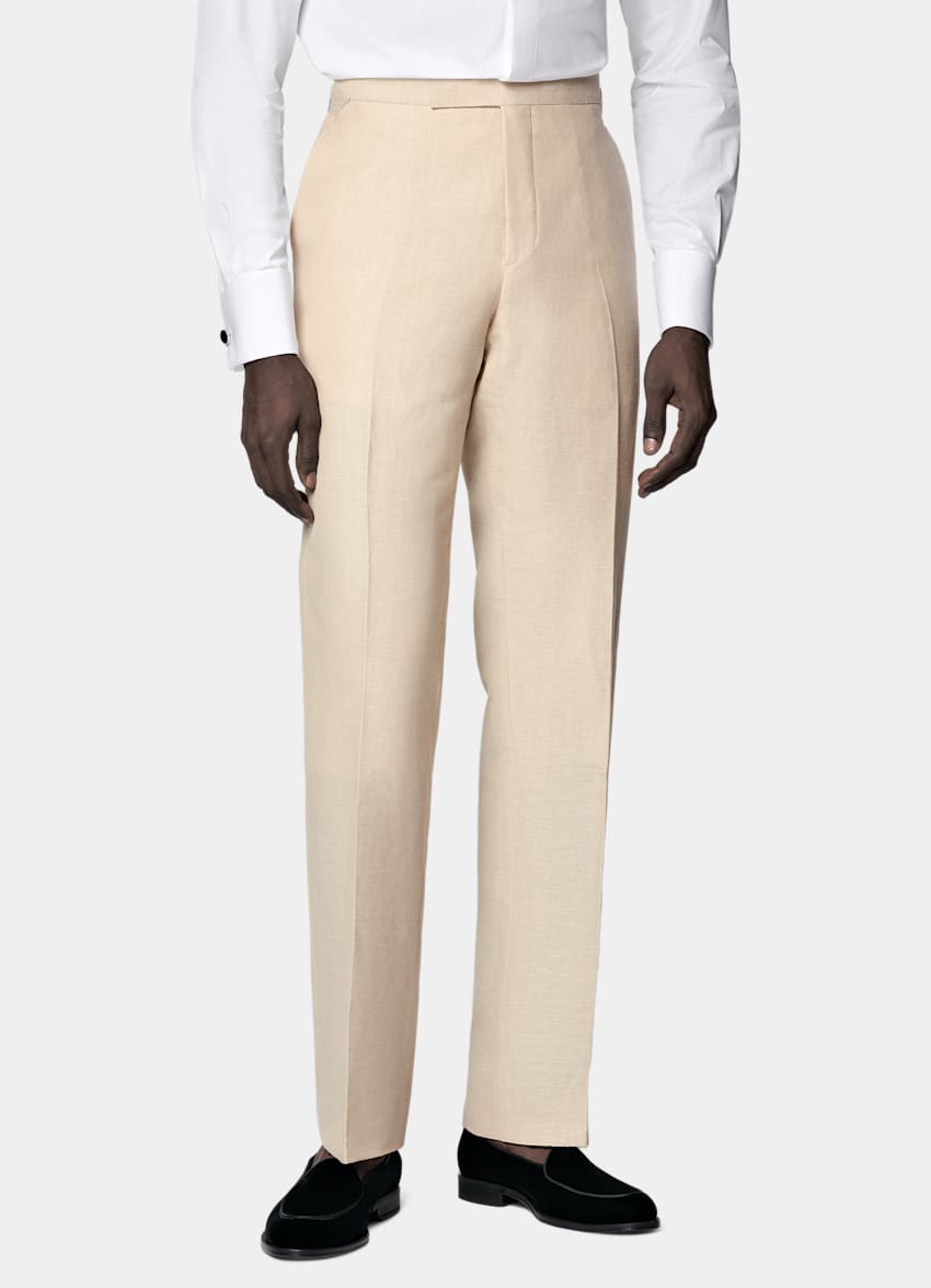 SUITSUPPLY Summer Wool Linen by Reda, Italy Sand Tailored Fit Havana Tuxedo