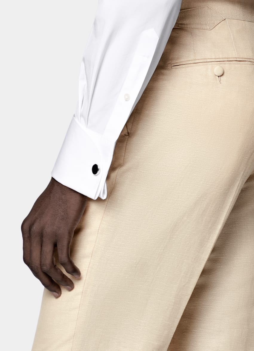 SUITSUPPLY Summer Wool Linen by Reda, Italy Sand Tailored Fit Havana Tuxedo
