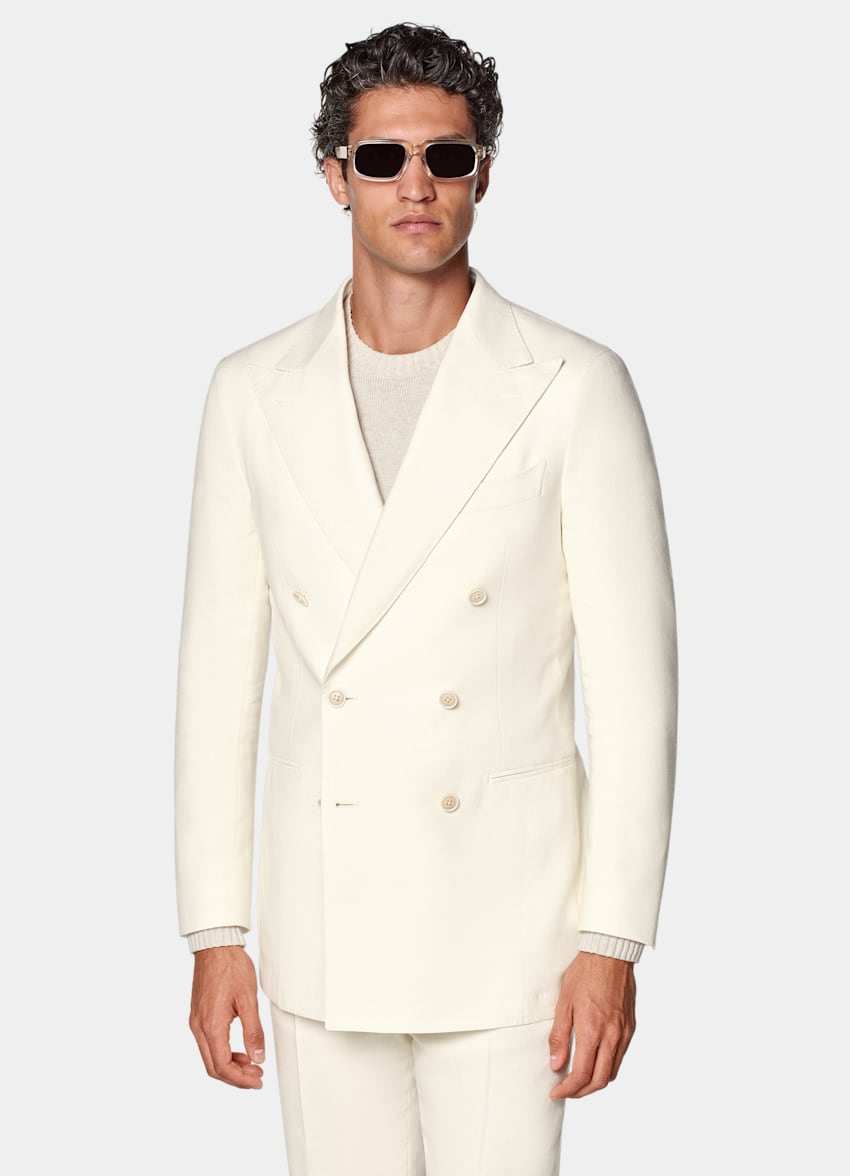 SUITSUPPLY Summer Linen Wool by Rogna, Italy Off-White Tailored Fit Havana Suit