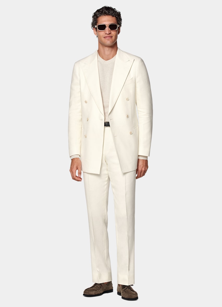 SUITSUPPLY Summer Linen Wool by Rogna, Italy Off-White Tailored Fit Havana Suit