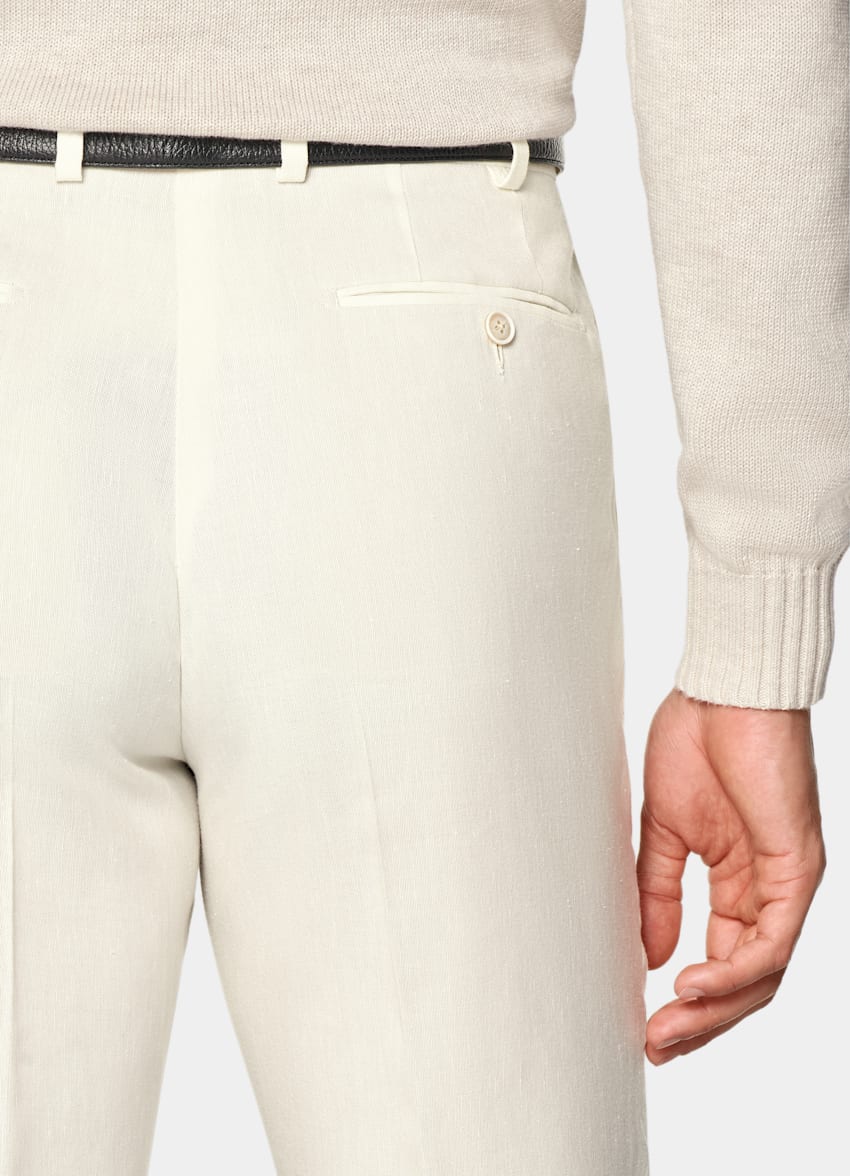 SUITSUPPLY Summer Linen Wool by Rogna, Italy Off-White Tailored Fit Havana Suit