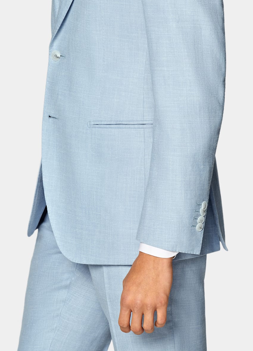 SUITSUPPLY Wool Silk Linen by E.Thomas, Italy Light Blue Three-Piece Lazio Suit