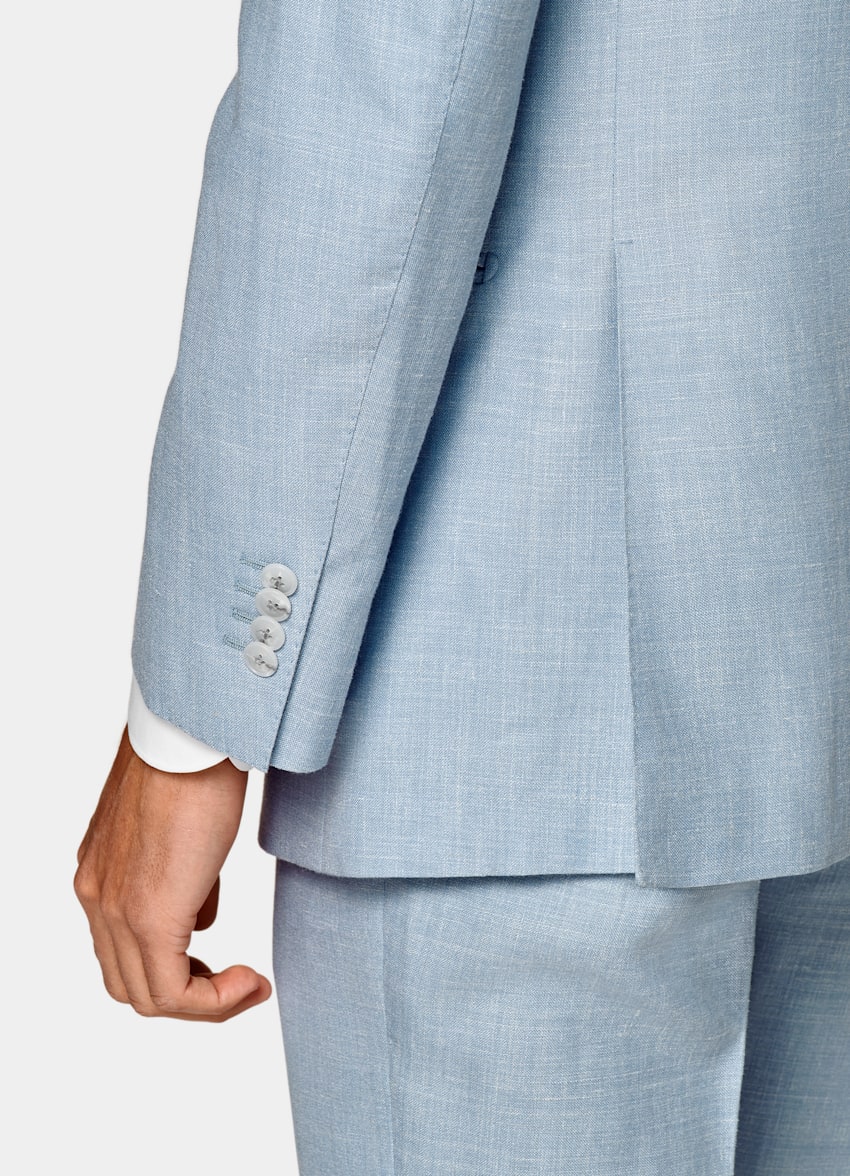 SUITSUPPLY Ull, silke och linne från E.Thomas, Italien Lazio ljusblå kostym med tailored fit