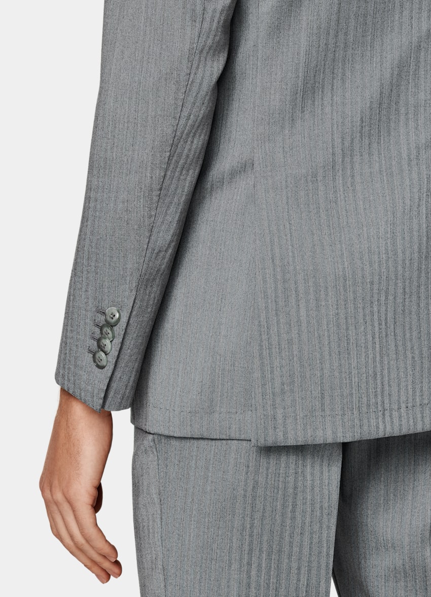 SUITSUPPLY Pure S110's Wool by Vitale Barberis Canonico, Italy Mid Grey Herringbone Havana Suit