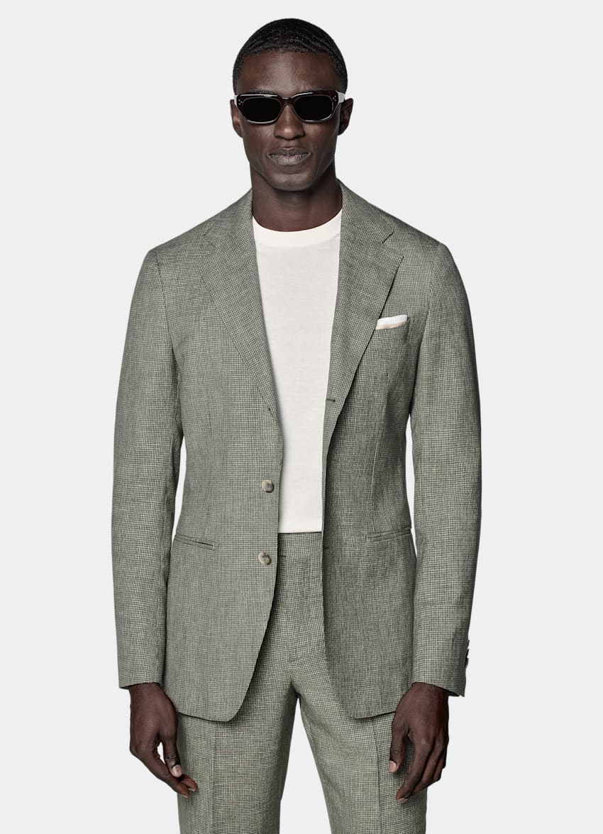 Mid Green Houndstooth Perennial Havana Suit in Pure S120's Wool ...