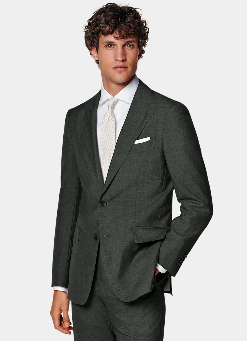 SUITSUPPLY Pure Tropical Wool by Vitale Barberis Canonico, Italy Dark Green Perennial Havana Suit