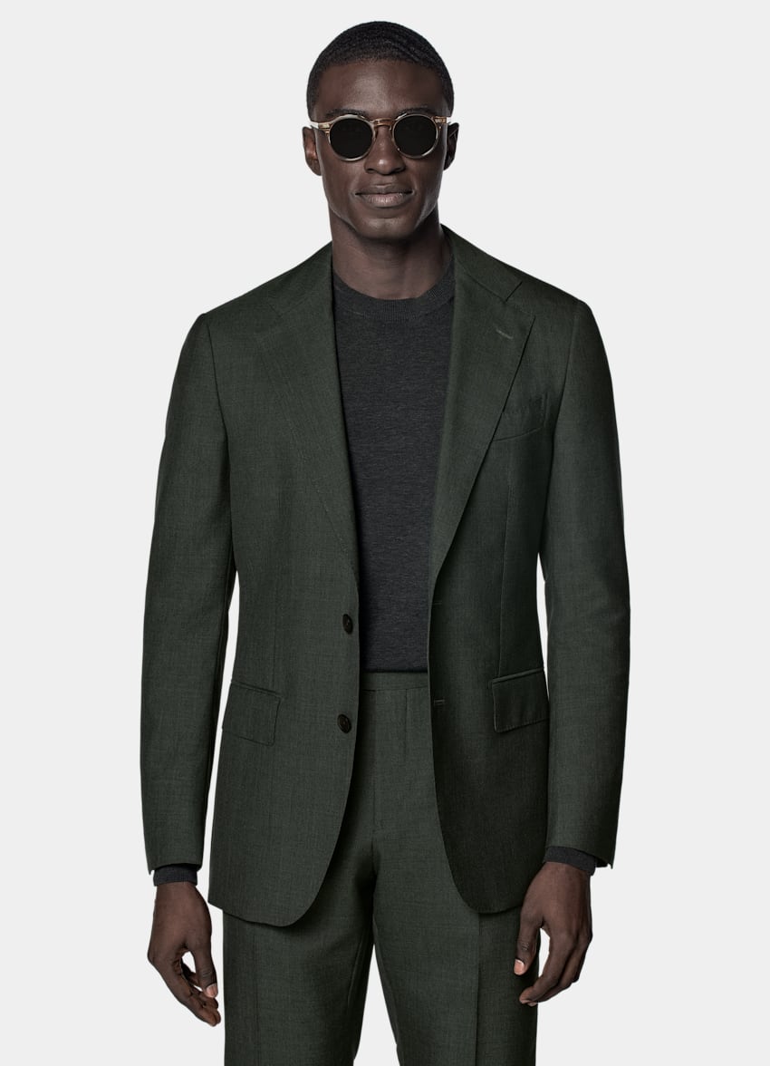 SUITSUPPLY 四季热带羊毛 由Vitale Barberis Canonico生产，产自意大利 Perennial Havana 深绿色合体身型西装