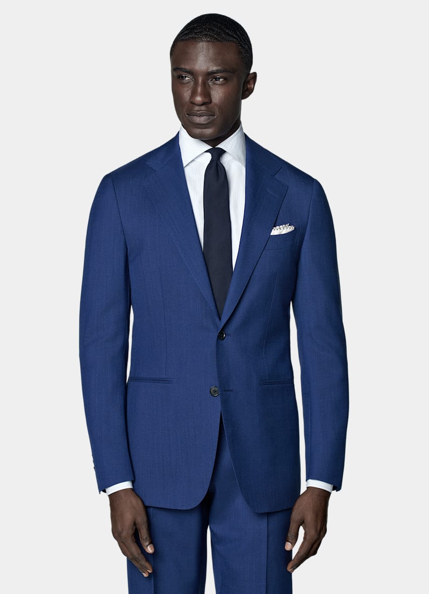 SUITSUPPLY Pure S110's Wool by Vitale Barberis Canonico, Italy Mid Blue Perennial Tailored Fit Havana Suit