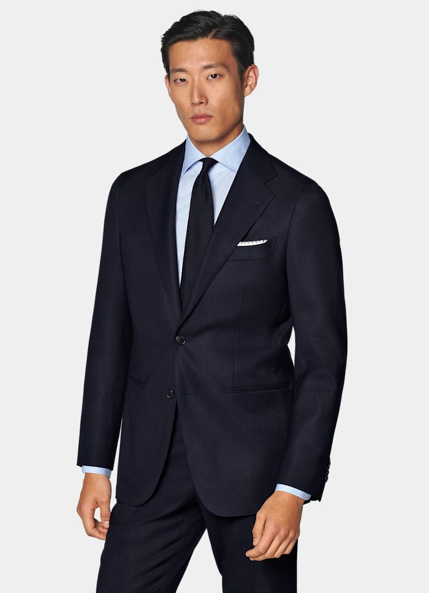 SUITSUPPLY All Season Stretch Wool by Reda, Italy Navy Perennial Tailored Fit Havana Suit