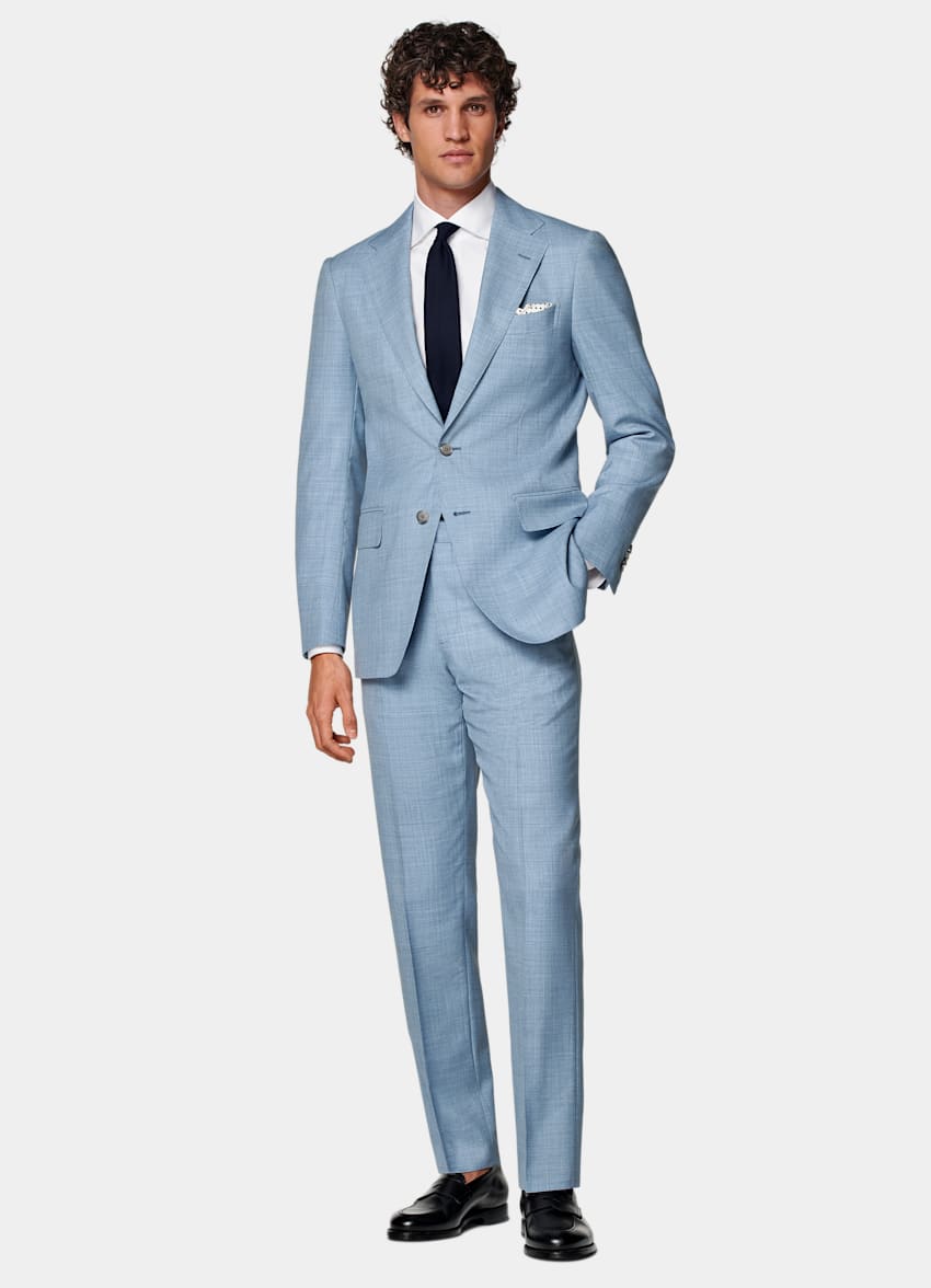 SUITSUPPLY All Season Pure Tropical Wool by Vitale Barberis Canonico, Italy Light Blue Perennial Tailored Fit Havana Suit