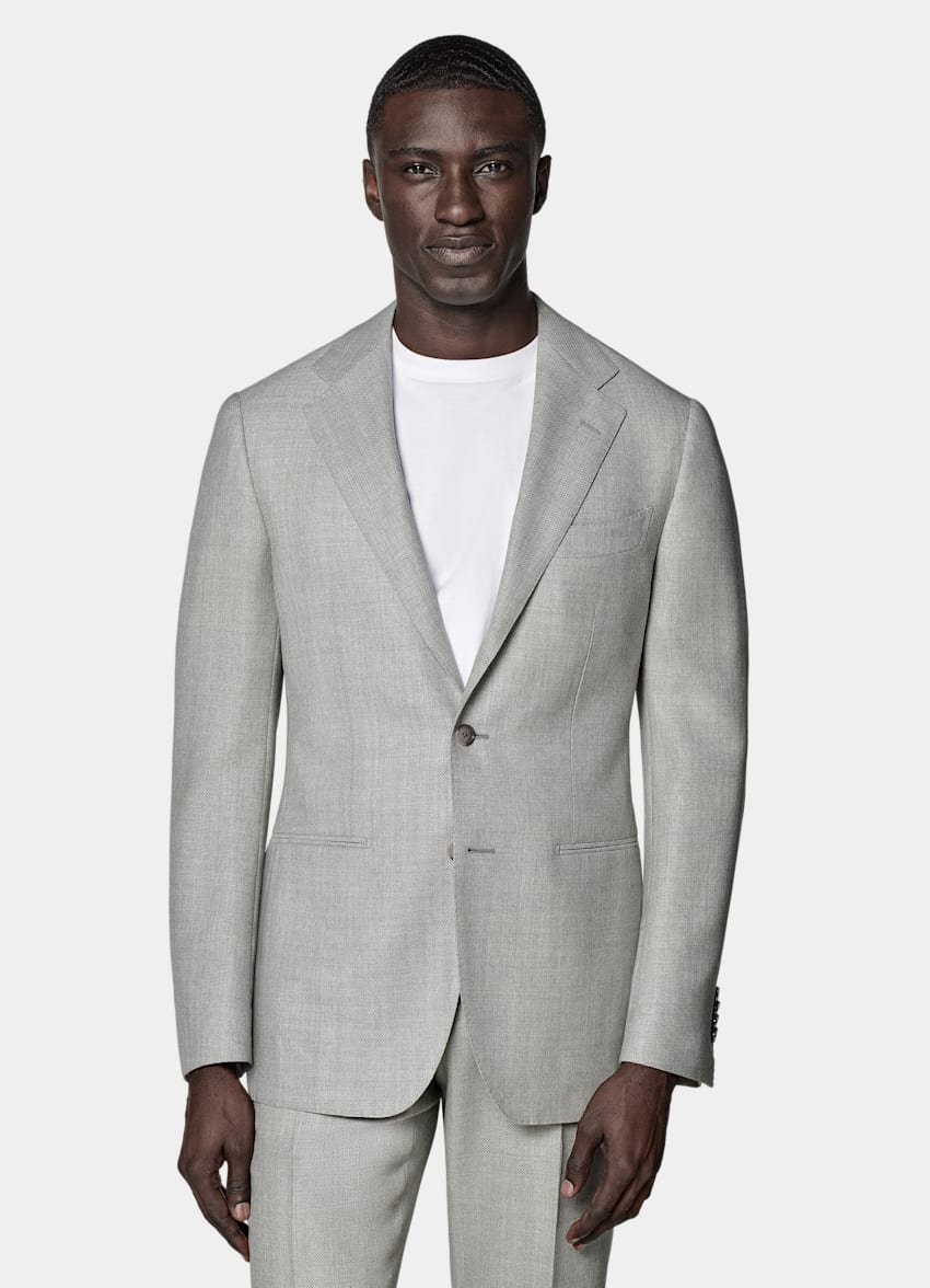 SUITSUPPLY All Season Pure Wool by Vitale Barberis Canonico, Italy Light Grey Perennial Tailored Fit Havana Suit