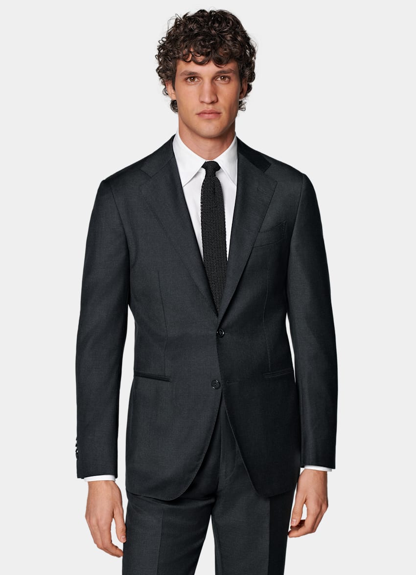 SUITSUPPLY All Season Pure Wool by Reda, Italy Dark Grey Perennial Tailored Fit Havana Suit