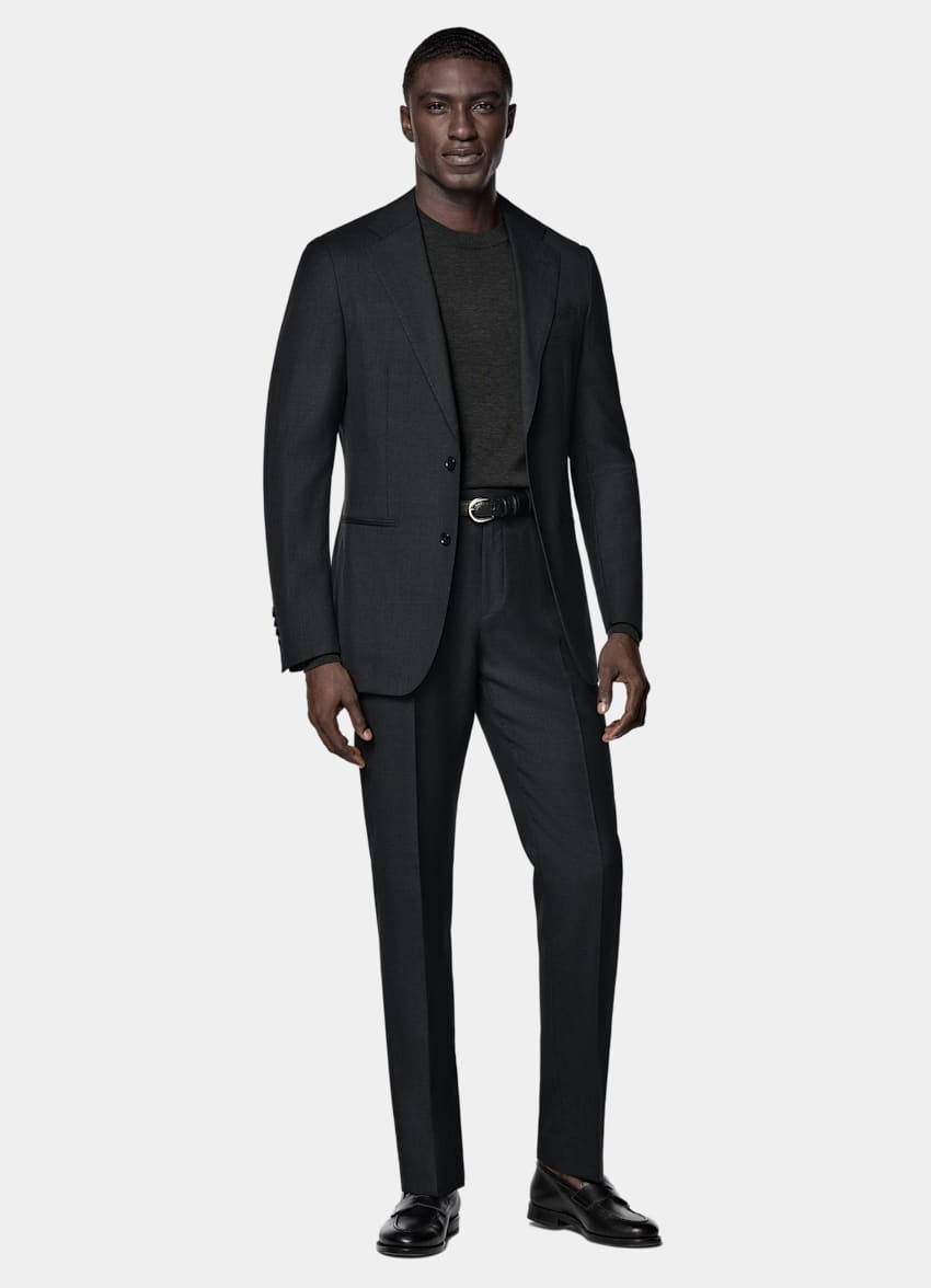 SUITSUPPLY All Season Pure Wool by Reda, Italy Dark Grey Perennial Tailored Fit Havana Suit