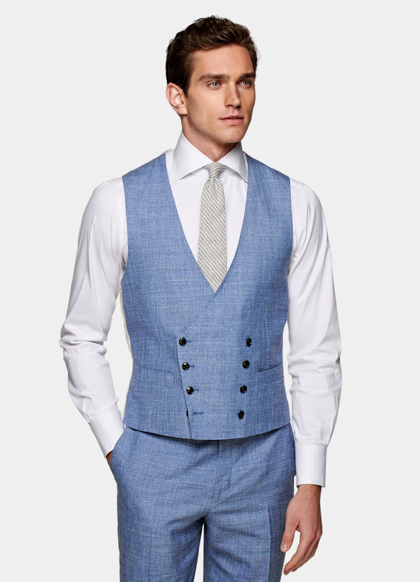 Light Blue Waistcoat | Wool Silk Linen 
