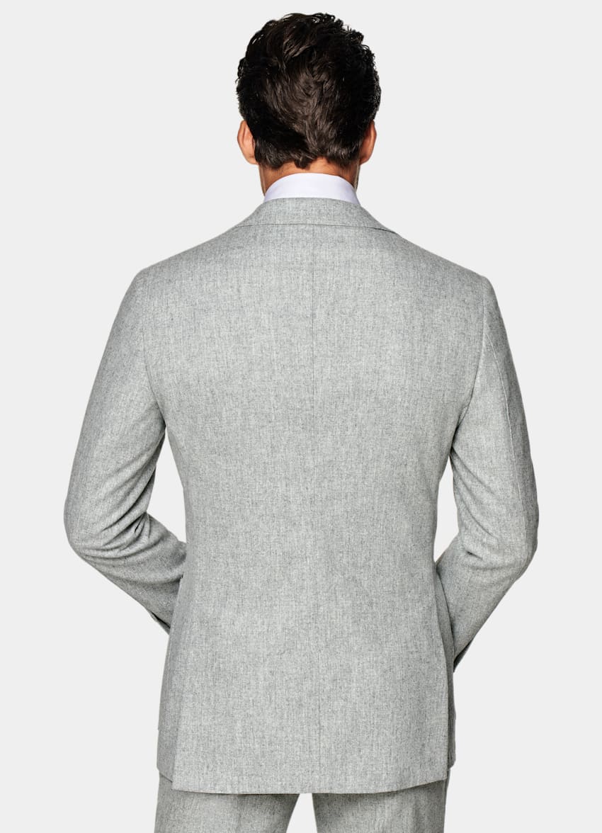 SUITSUPPLY 意大利 Vitale Barberis Canonico 生产的羊毛法兰绒可持续面料面料 Havana 浅灰色三件套合体身型西装