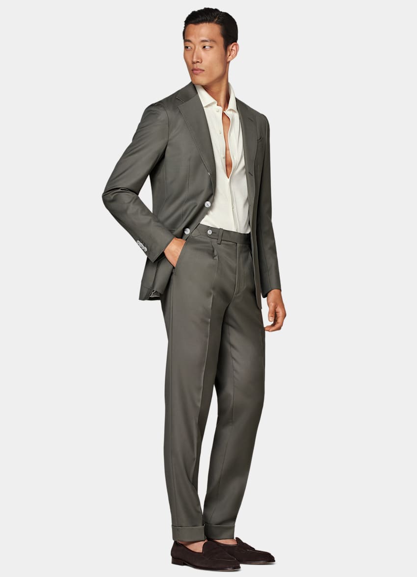 SUITSUPPLY Pure S110's Wool by Vitale Barberis Canonico, Italy Mid Green Perennial Havana Suit