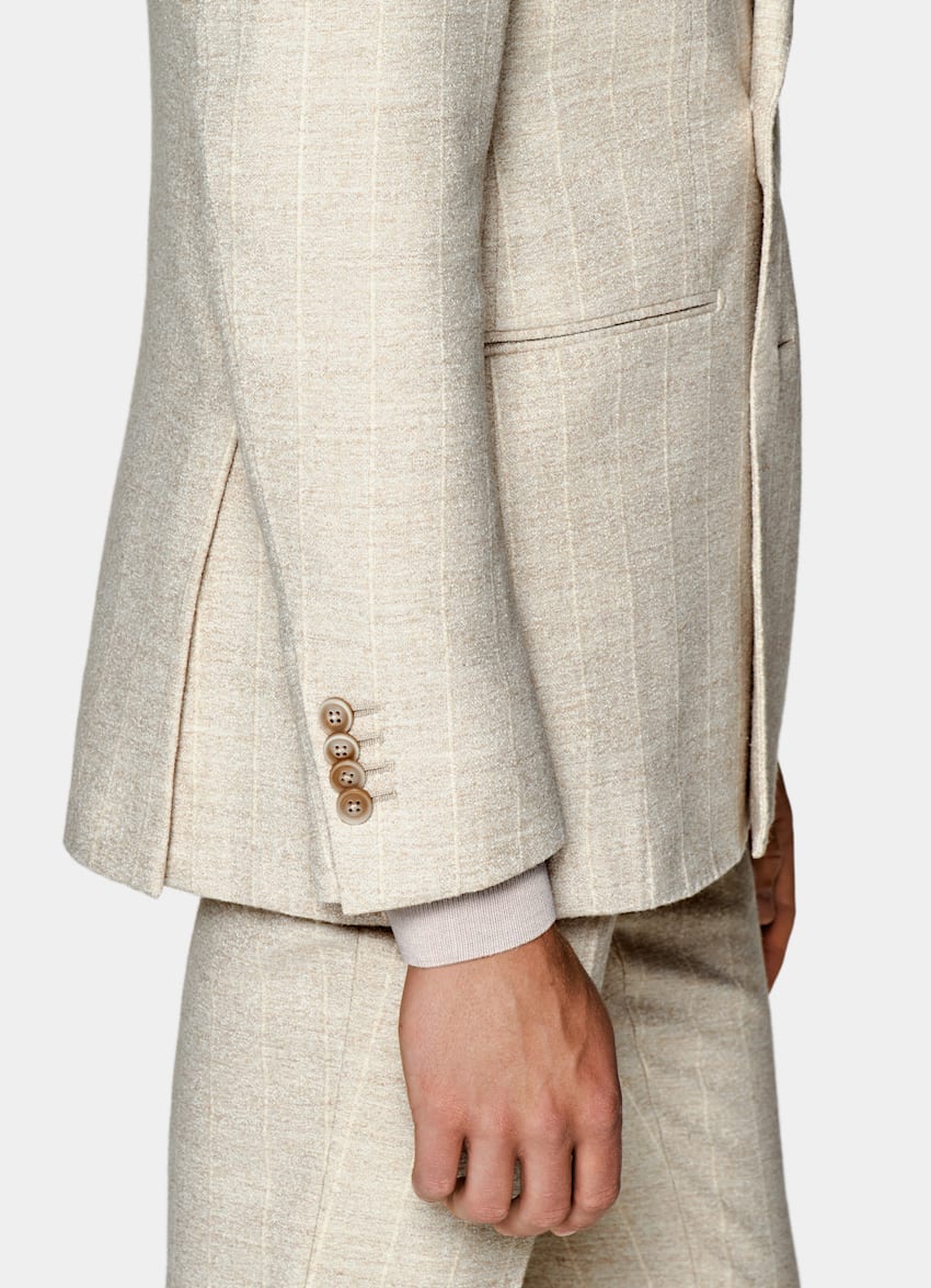SUITSUPPLY Winter Alpaca Linen Polyamide by Ferla, Italy Light Brown Striped Tailored Fit Havana Suit
