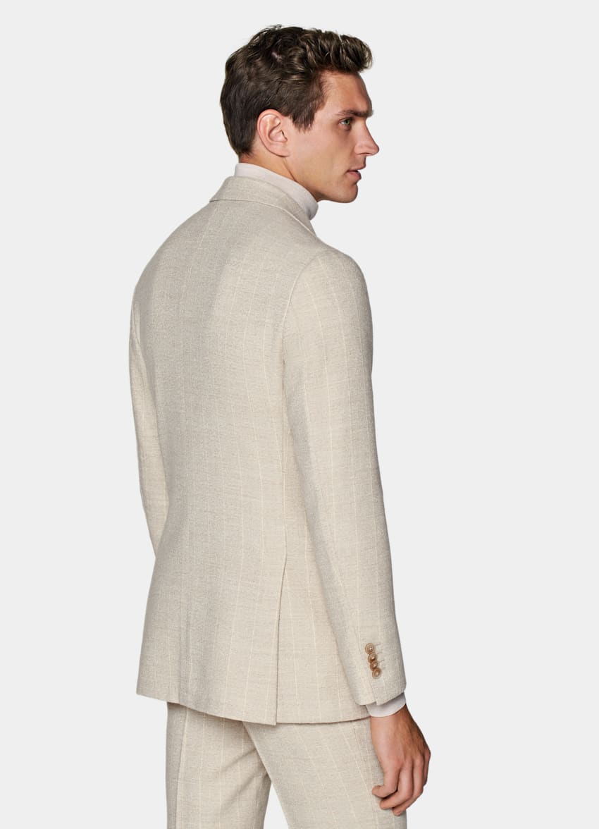 SUITSUPPLY Alpaca Linen Polyamide by Ferla, Italy Light Brown Striped Tailored Fit Havana Suit