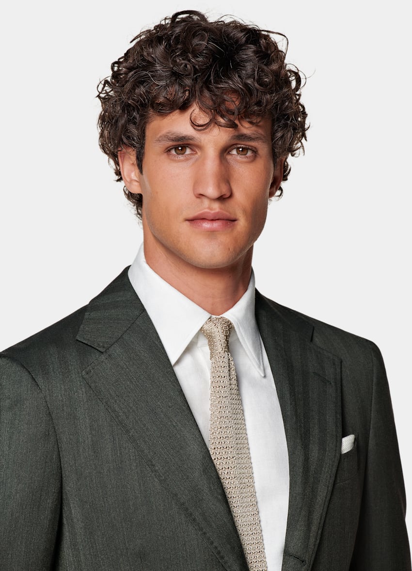 SUITSUPPLY All Season Pure S130's Wool by Drago, Italy Dark Green Herringbone Perennial Tailored Fit Havana Suit