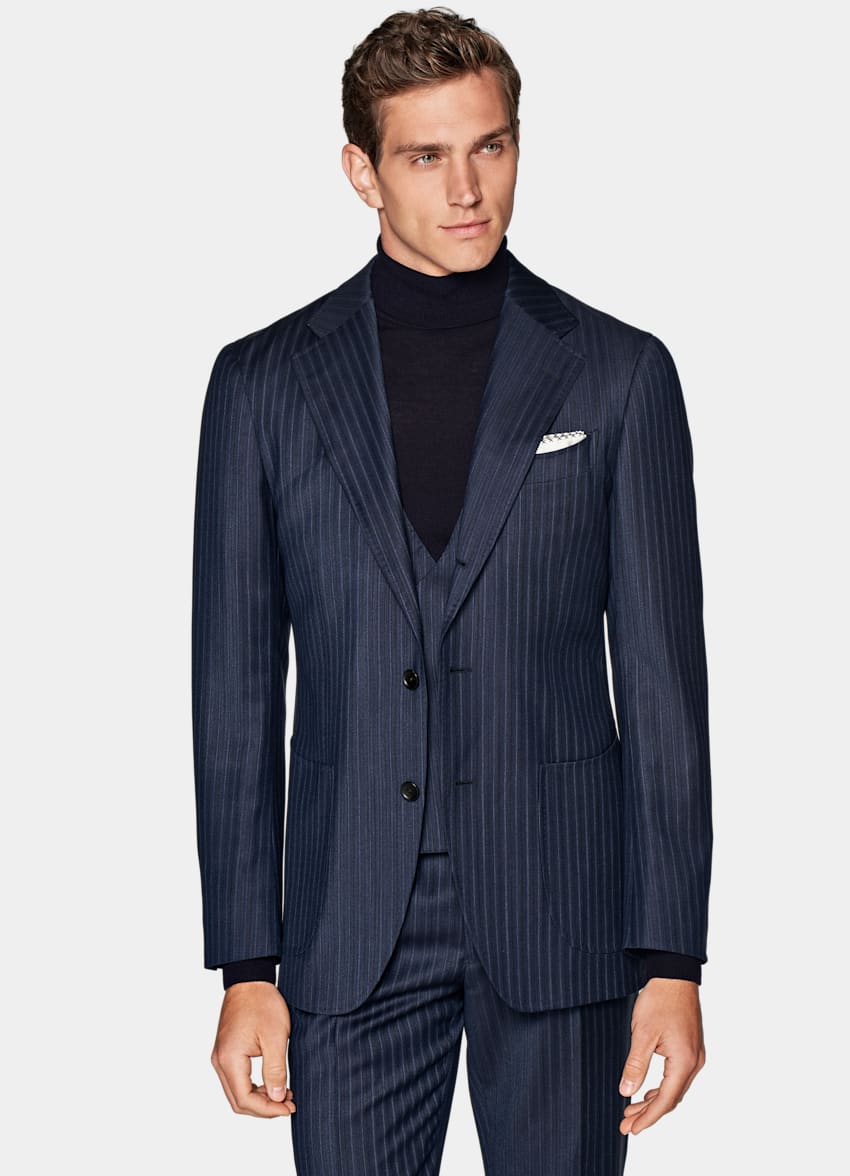 Mid Blue Striped Havana Suit | Pure Wool S130's Three Piece ...