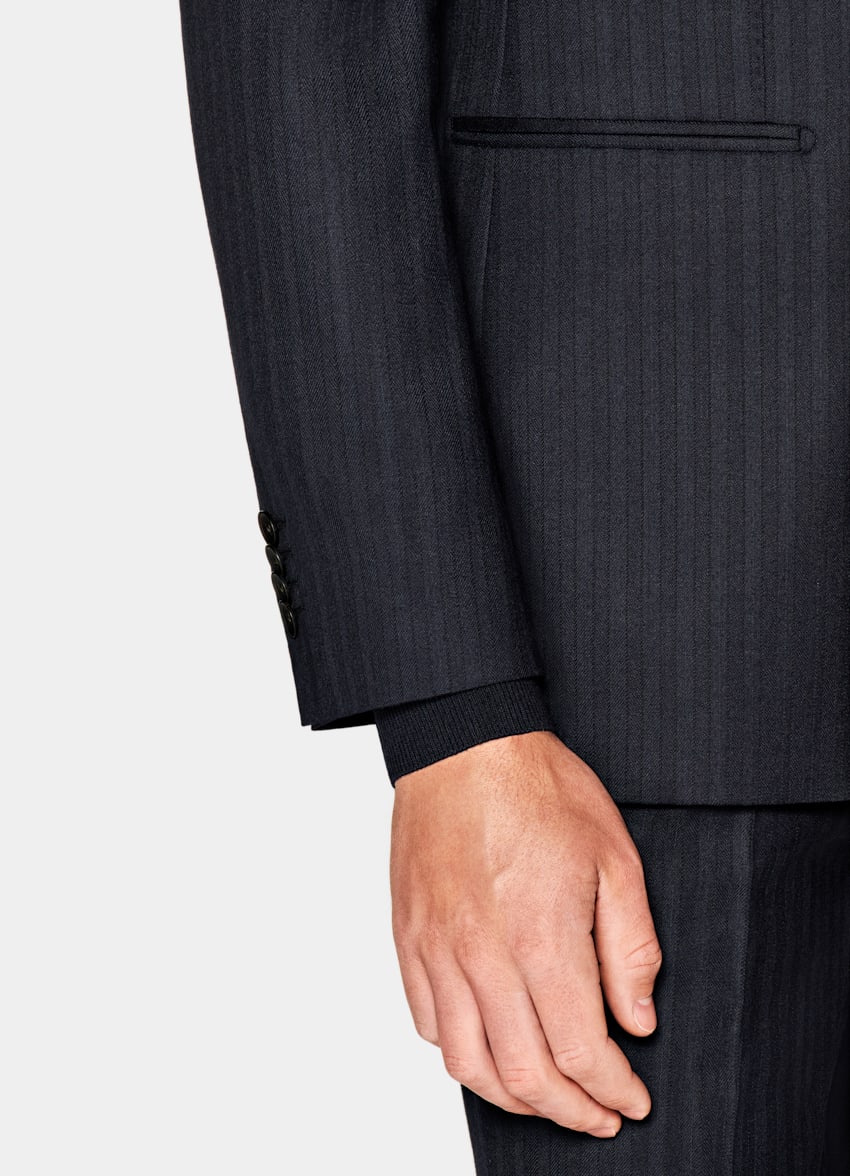 Navy Herringbone Havana Suit Pure Wool S120's Double Breasted