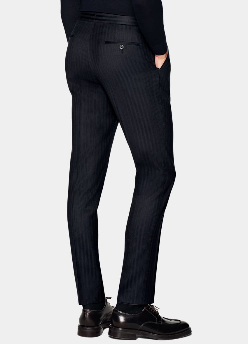 Navy Herringbone Havana Suit Pure Wool S120's Double Breasted