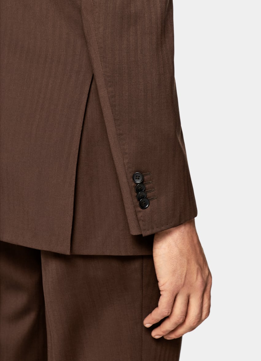 Dark Brown Herringbone Havana Suit in Pure S130's Wool Solaro ...