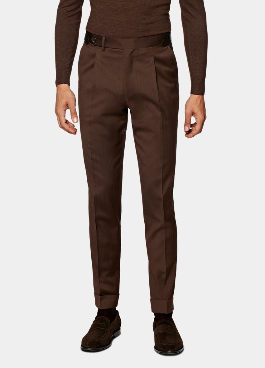 Dark Brown Herringbone Havana Suit in Pure S130's Wool Solaro ...