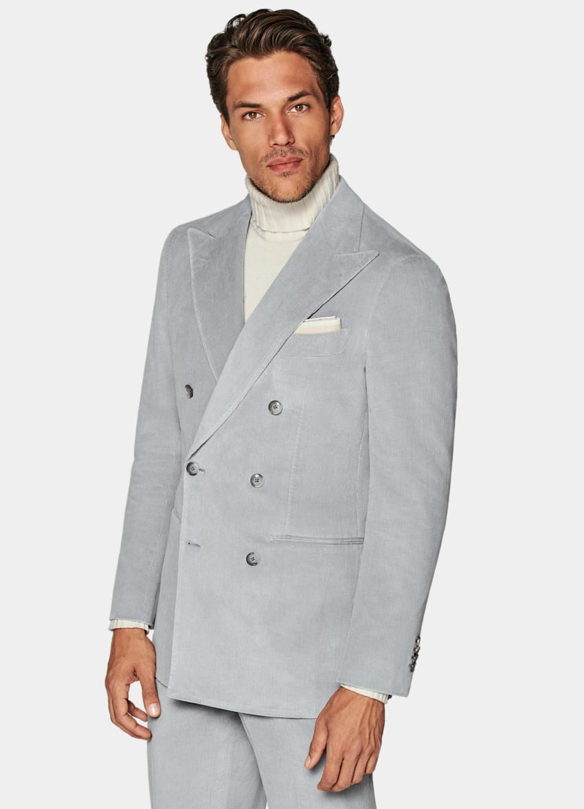 SUITSUPPLY Winter Wool Cashmere Elastane by Lanificio Ermenegildo Zegna, Italy Light Grey Tailored Fit Havana Suit