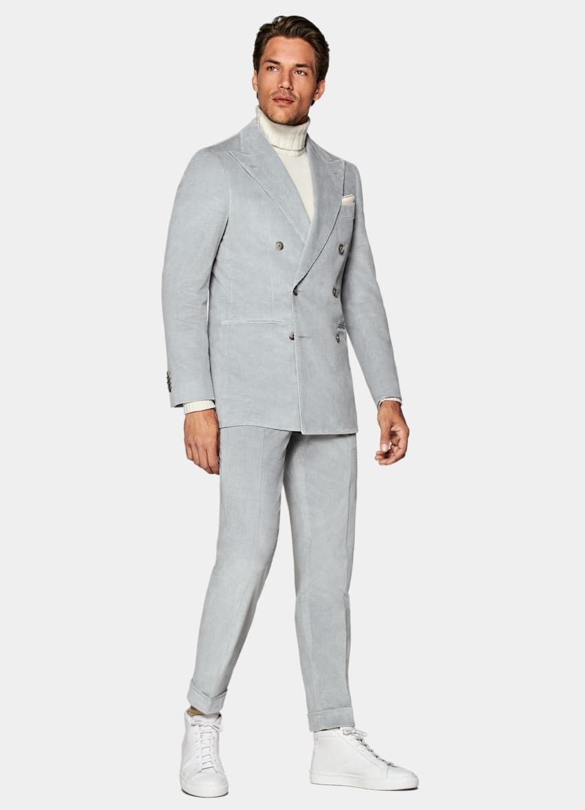 SUITSUPPLY Wool Cashmere Elastane by Lanificio Ermenegildo Zegna, Italy Light Grey Tailored Fit Havana Suit