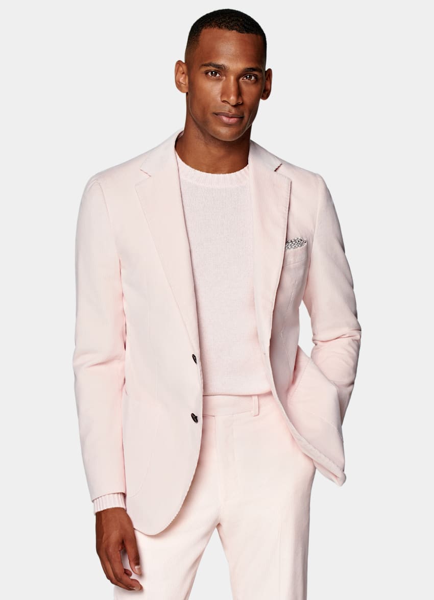SUITSUPPLY 冬季 意大利 Pontoglio 生产的棉质灯芯绒面料 Havana 粉色合体身型西装