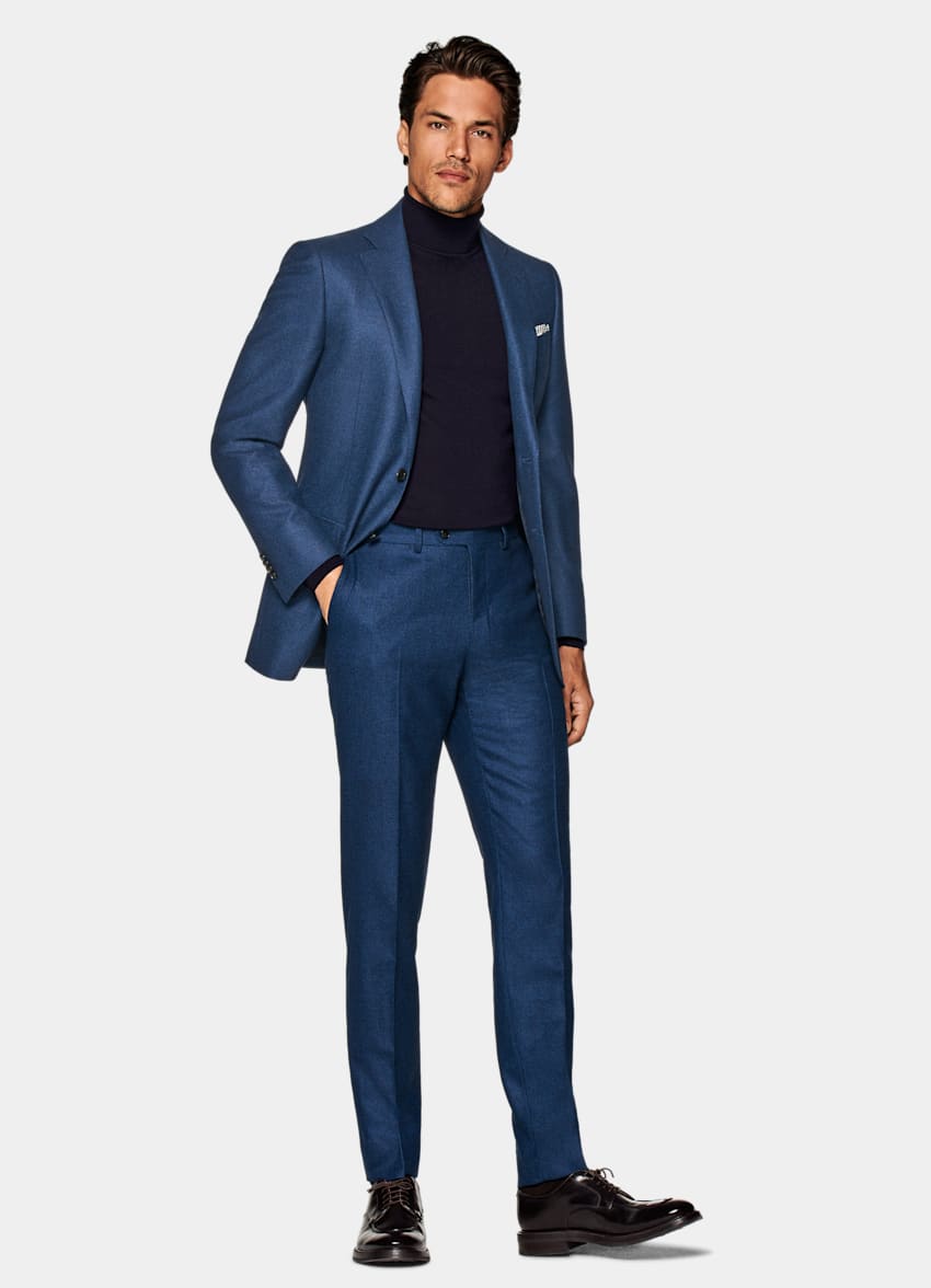 SUITSUPPLY Pure S120's Wool by Vitale Barberis Canonico, Italy Mid Blue Lazio Suit