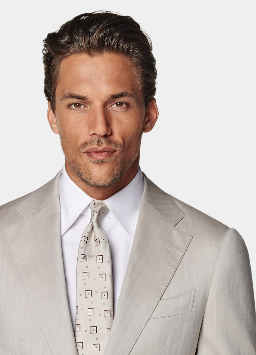 SUITSUPPLY All season Lana e seta - Delfino, Italia Abito Havana color sabbia spina di pesce tailored fit